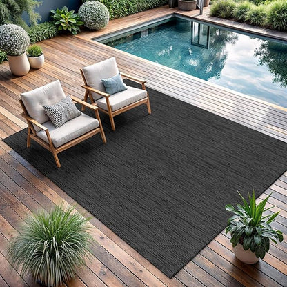 CAMILSON Outdoor Rug 10x14 Modern Area Rugs for Large Indoor and Outdoor Patios and Porches - Waterproof, Washable, Non-Shedding, Easy-to-Clean Outside Carpet (10 x 14, Solid - Dark Gray)