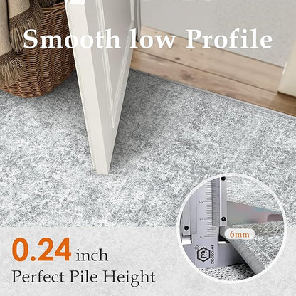 2x6 Runner Rug Washable Vintage Indoor Hallway Carpet Non Slip Grey Bedroom Low Pile Kitchen Distressed Long Retro Accent Throw Rug for Bathroom Dining Laundry Living Room