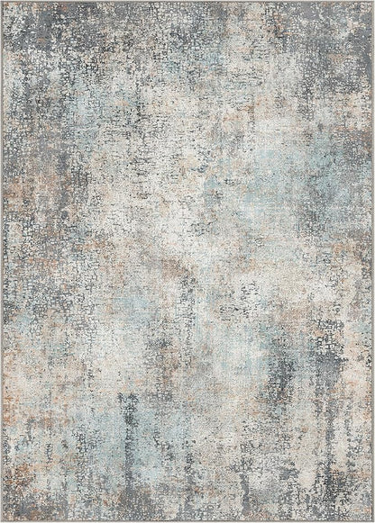 GENIMO Washable Area Rugs for Living Room, 10x14 Modern Non Slip Rugs, Low Pile Lightweight Soft Print Rug for Bedroom, Dining Room, Home Office, Washed Light Blue