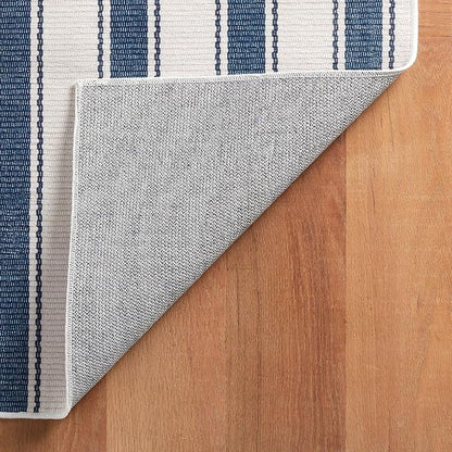 Dash & Albert Awning Stripe Blue Machine Washable Rug, 7.5 X 9.5 Feet, Blue Stripe Pattern