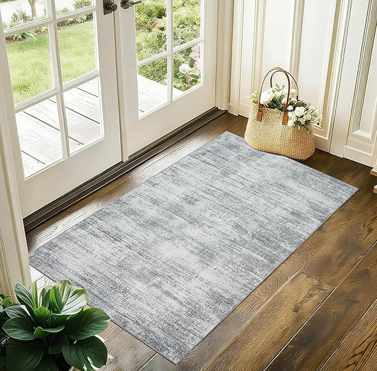 Gray Washable Non Slip Bathroom Rug Modern Aesthetic Abstract 2x3 Rug for Kitchen Floor Small Soft Light Grey Floor Protector Carpet for Entryway Bedside 2 x 3