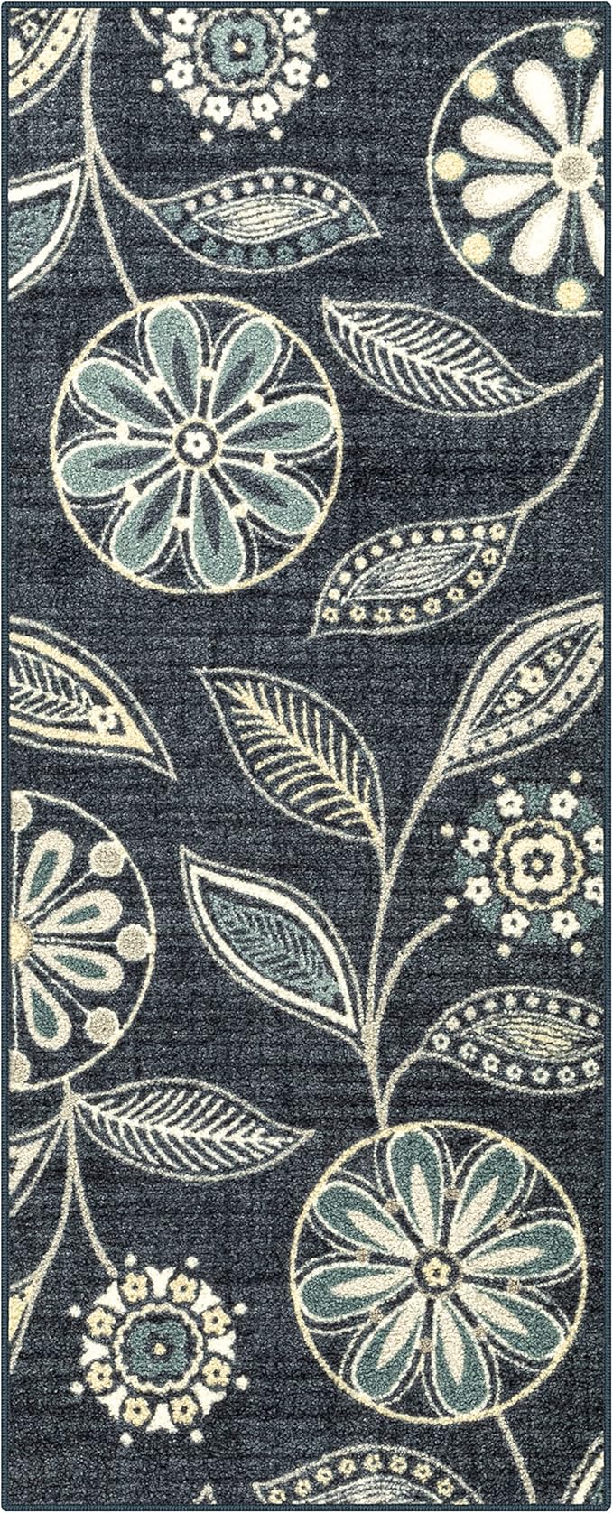 Maples Rugs Reggie Floral Runner Rug - Made in USA - Washable, Non Slip Indoor Carpet for Kitchen, Hallway, and Laundry Room, 2' x 5', Persian Blue