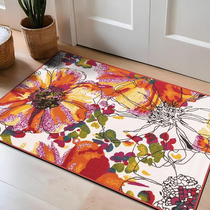 Rugshop Modern Bright Flowers Non-Slip (Non-Skid) Area Rug 20" X 30" Multi