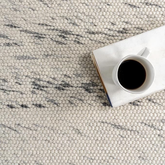 Rugs USA Santa Ynez Ivory/Grey, 5' x 8', Handmade, Marled, Wool & Cotton, Soft and Cozy, High Traffic, Stain Resistant, Easy Clean, Durable Area Rug for Bedroom, Living Room, Dining, Den, Foyer