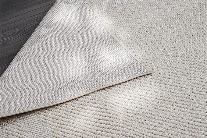 CAMILSON Micro Loop Rug 10x14 Modern Luxury Bordered Large Area Rugs Soft High and Low Pile Stain Resistant Easy-Cleaning Non-Shedding for Living Room Office Indoor Carpet (10 x 14 / White)
