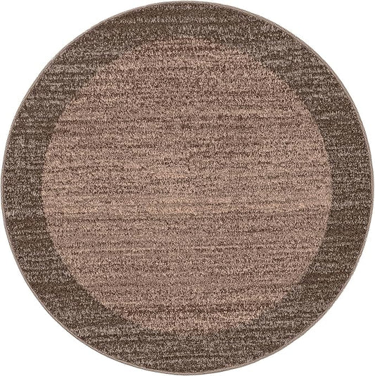 Rugs.com Angelica Collection Rug – 4 Ft Round Light Brown Medium-Pile Rug Perfect for Kitchens, Dining Rooms