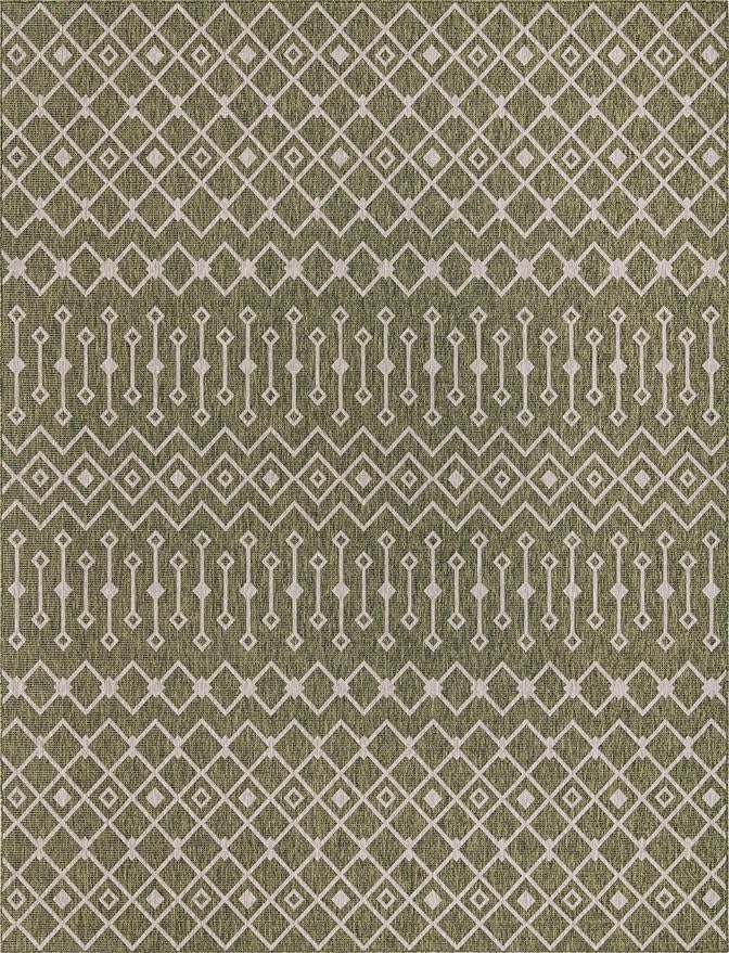 Unique Loom Outdoor Trellis Collection Area Rug - Tribal Trellis (10' x 13' Rectangle, Green/ Natural)