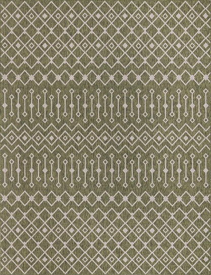 Unique Loom Outdoor Trellis Collection Area Rug - Tribal Trellis (10' x 13' Rectangle, Green/ Natural)