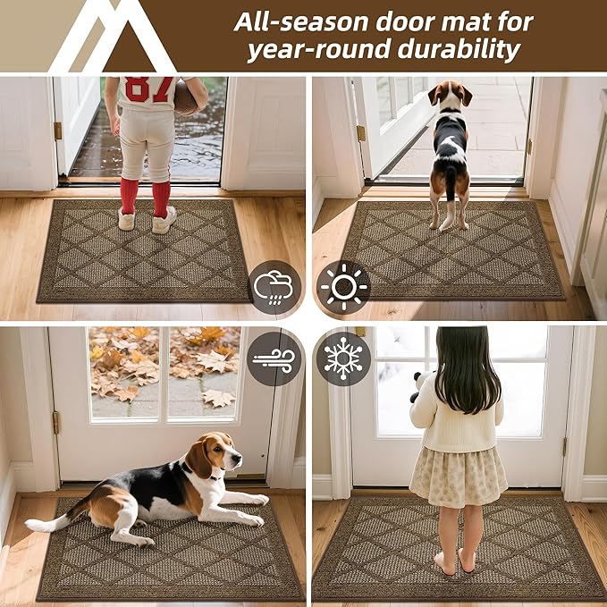 COSY HOMEER Non-Slip Door Mat 20"x32", Entryway Rugs Low Profile Absorbent Dirt Trapper Doormat for Front Entrance, Washable Polypropylene Entry Mat (Brown)