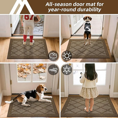 COSY HOMEER Non-Slip Door Mat 20"x32", Entryway Rugs Low Profile Absorbent Dirt Trapper Doormat for Front Entrance, Washable Polypropylene Entry Mat (Brown)