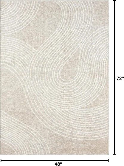 Abani Nuevo Collection Area Rug - Transitional Beige/Cream Design -4'x6' - Easy to Clean - Durable for Kids and Pets - Non-Shedding - Medium Pile - Soft Feel - for Living Room, Bedroom & Office