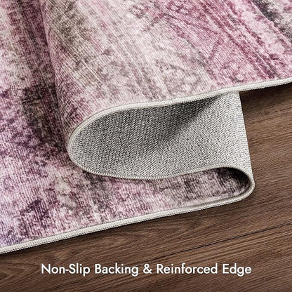 Kokia Abstract Area Rugs 8x10 Bedroom Soft Living Room Rugs Washable Distressed Vintage Comfy Red Carpet with Non-Slip Backing for Farmhouse Home Office Room Decor, Oslo Orchid