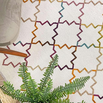 Alfa Rich 3x10 Moroccan White Washable Area Rugs for Living Room Hallway Kitchen Decor Cotton Runner