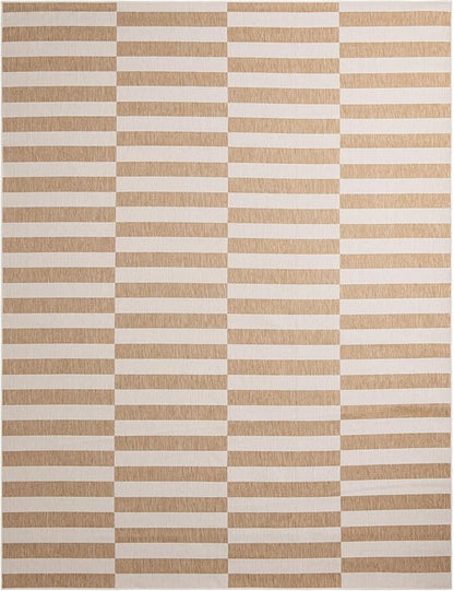 Unique Loom Outdoor Striped Collection Area Rug - Striped (10' x 13' 1" Rectangle Taupe/Ivory)