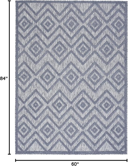 Nourison Home Versatile Denim Blue 5' x 7' Area Rug - Easy Clean, Non Shedding, Bed Room, Living Room, Dining Room, Kitchen (5' x 7')