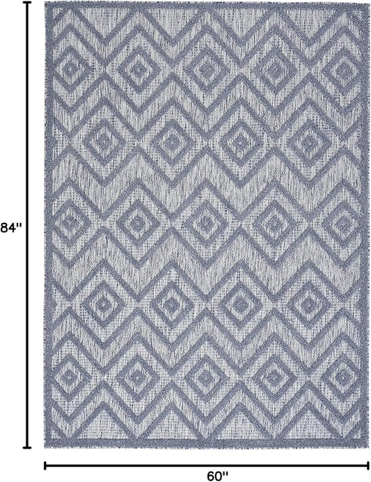 Nourison Home Versatile Denim Blue 5' x 7' Area Rug - Easy Clean, Non Shedding, Bed Room, Living Room, Dining Room, Kitchen (5' x 7')