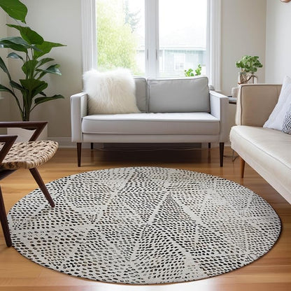 Addison Rugs Chantille ACN591 Ivory 8' x 8' Indoor Outdoor Round Rug, Easy Clean, Machine Washable, Non Shedding, Bedroom, Living Room, Dining Room, Kitchen, Patio Rug