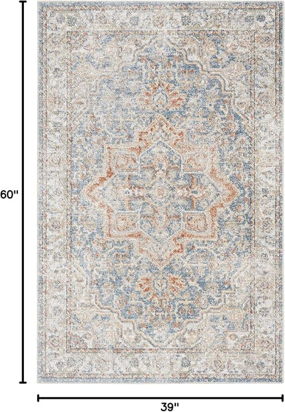 Nourison Home Astra Machine Washable Denim Multicolor 3'3" x 5' Area Rug - Easy Clean, Non Shedding, Bed Room, Living Room, Dining Room, Kitchen (3' x 5')