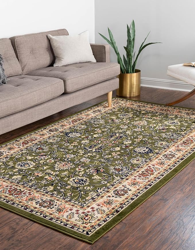 Rugs.com Yasmin Collection Rug – 8' x 10' Green Medium Rug Perfect for Living Rooms, Large Dining Rooms, Open Floorplans
