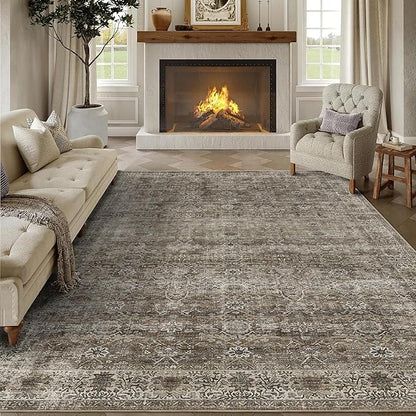 5x7 Washable Rug for Living Room Large Vintage Distressed Bedroom Rug Low Pile Non-Slip Soft Boho Carpets for Bedroom Dining Room Home Office Indoor Nursery Antique/Moss