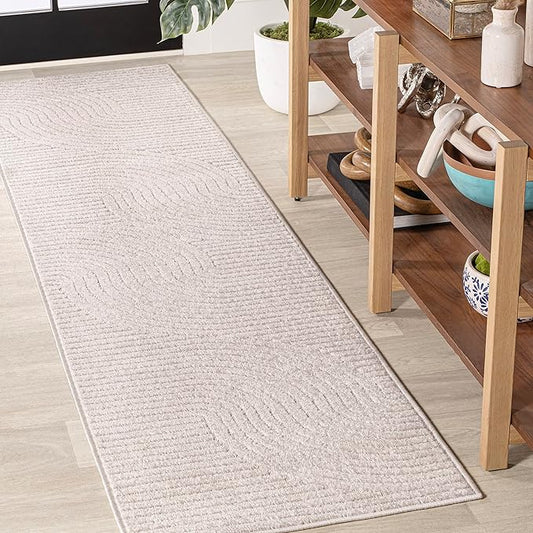 JONATHAN Y Hallie High-Low Curve Ivory/Cream Indoor/Outdoor Runner Rug, 2x10, Minimalist, Pet Friendly, Non-Shedding, Stain Resistant, Hose-Washable for Backyard, Patio, Porch (SCN100B-210)