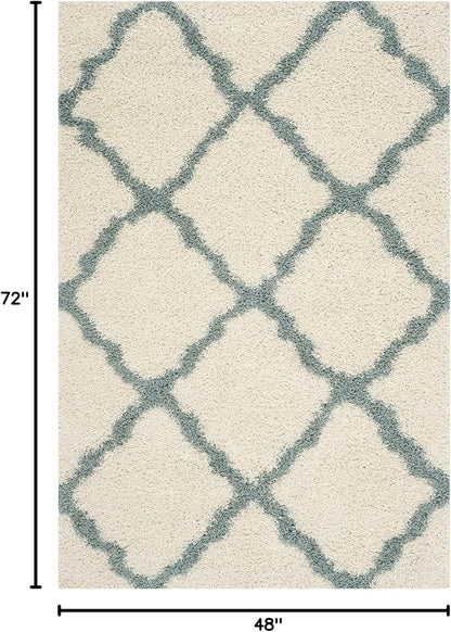 SAFAVIEH Dallas Shag Collection Accent Rug - 4' x 6', Ivory & Light Blue, Trellis Design, Non-Shedding & Easy Care, 1.5-inch Thick Ideal for High Traffic Areas in Foyer, Living Room, Bedroom (SGD257J)