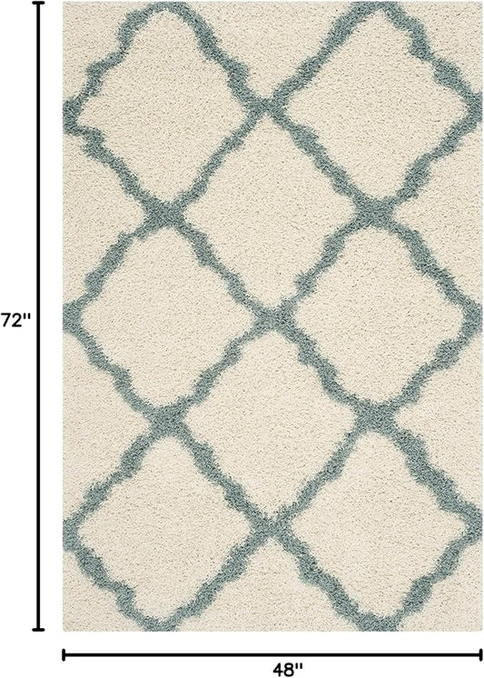 SAFAVIEH Dallas Shag Collection Accent Rug - 4' x 6', Ivory & Light Blue, Trellis Design, Non-Shedding & Easy Care, 1.5-inch Thick Ideal for High Traffic Areas in Foyer, Living Room, Bedroom (SGD257J)