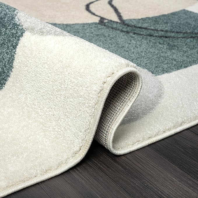 Abani Deco Collection Area Rug -Cream/Green Minimalist Design -5'3" x 7'6"(5'x8') - Easy to Clean - Durable for Kids and Pets - Non-Shedding - Medium Pile- for Living Room, Bedroom & Office