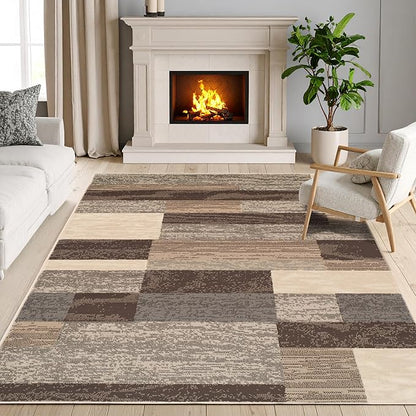 Superior Indoor Area Rug, Jute Backing, Plush Modern Rugs for Entryway, Kitchen Floors, Office Floor Cover, Color Block Rugs, Rockwood Collection, 6' x 9', Slate