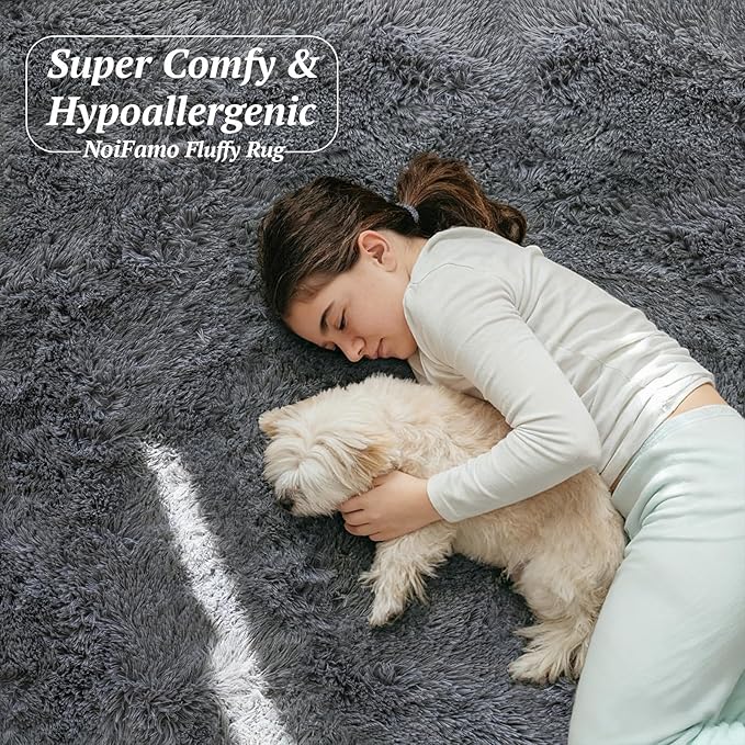 8x10 Area Rugs for Living Room Bedroom, Soft Fluffy Shaggy Bedside Rug, Indoor Floor Carpet for Kids Playroom, Dorms, Nursery Rooms, Home Decor (Grey 8'x10')