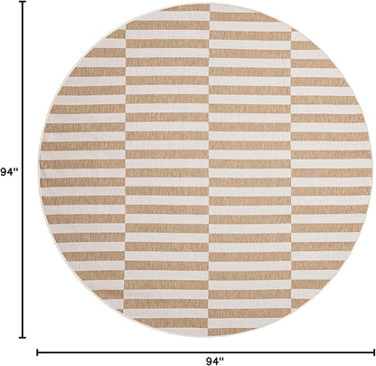 Unique Loom Outdoor Striped Collection Area Rug - Striped (7' 10" Round Taupe/Ivory)