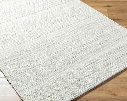 Mark&Day Wool Rugs, 5x8 Precious Solid and Border Cream/Light Slate Area Rug, Cream Grey Carpet for Living Room, Bedroom or Kitchen (5' x 7'6")