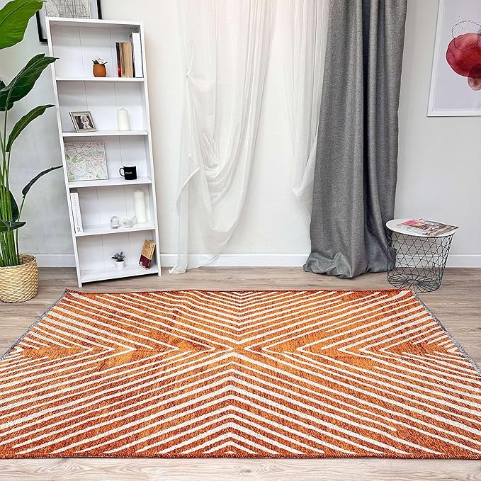 Alfa Rich 3x5 Geometric Burnt Orange Off White Washable Area Rugs for Living Room Bedroom Runner
