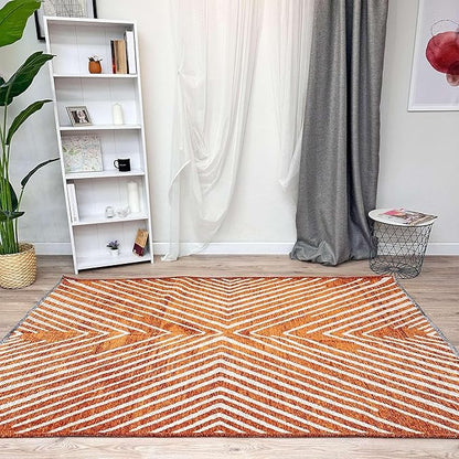 Alfa Rich 4x6 Geometric Burnt Orange Off White Washable Area Rugs for Living Room Bedroom Cotton Rug