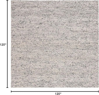 Safavieh Natura Collection Area Rug - 10' Square, Light Grey & Ivory, Handmade Wool Blend, Textured Design, Ideal for Living Room, Bedroom, Dining Space (NAT620G)