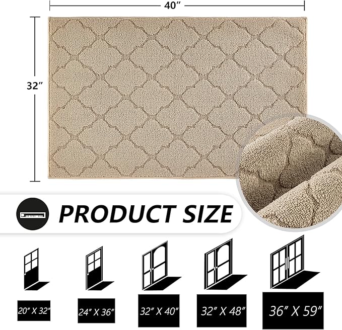 Timo Entryway Rug, Door Mats Indoor 32"x40" Absorbent Rubber Backing Non Slip Indoor Doormat, Machine Washable Resist Dirt Low Profile Door Mat, Front Door Rugs for Muddy Wet Shoes, Beige