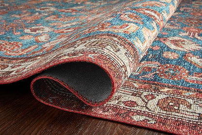 Loloi Layla Collection LAY-10 Marine/Clay 7'-6" x 9'-6" .13" Thick Area Rug, Soft, Durable, Vintage Inspired, Distressed, Low Pile, Non-Shedding, Easy Clean, Printed, Living Room Rug