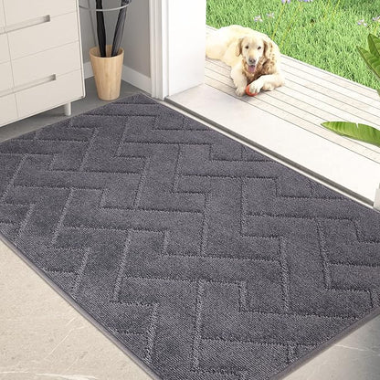 PURRUGS Dirt Trapping Door Mat 34" x 59", Non-Slip Machine Washable Entry Rug, Shoe Scraper, Dog Doormat, Super Absorbent Welcome Mat for Front & Back Door, Muddy Wet Shoes & Paws, Grey