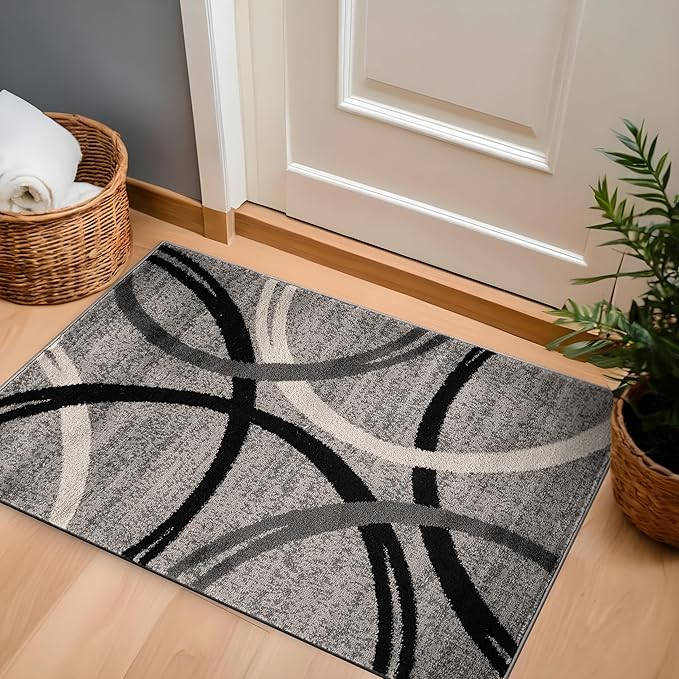 Rugshop Wavy Circles Design Accent Rug, Fade-Resistant Carpet for Entryway or Bathroom, Gray, 2'7" x 4'