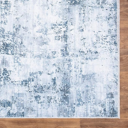 Bloom Rugs Washable Non-Slip 2x3 Rug - Blue/Gray Modern Abstract Area Rug for Living Room, Bedroom, Dining Room, and Kitchen - Exact Size: 2' x 3'