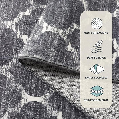 Lahome Moroccan Washable Entry Rug - 2x3 Small Throw Kitchen Rugs Non-Slip Soft Area Rugs for Bedroom Grey Distressed Bathroom Mats Indoor Doormat Carpet for Entryway Laundry Room Living Room Bedside
