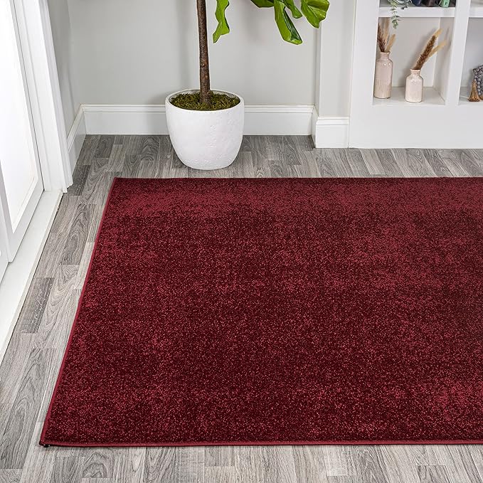 Eyely UES100Q-9 Supersoft Haze Solid Low-Pile Indoor Area Rug Casual;Contemporary;Solid;Traditional, Bedroom, Kitchen, Living Room, Easy-Cleaning, Non-Shedding, 9 X 12, Dark Red