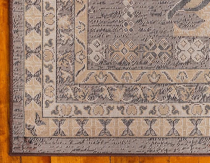 Unique Loom Taftan Collection Border Geometric Tribal Inspired Design Area Rug (9' 0 x 12' 0 Rectangular, Brown/ Tan)