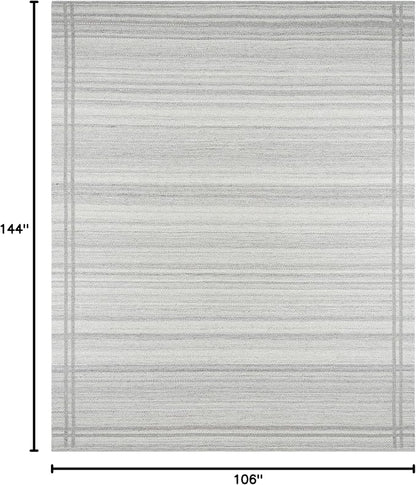 Mark&Day Wool Rugs, 9x12 Janmichael Solid and Border Gray Area Rug, Grey Ivory Carpet for Living Room, Bedroom or Kitchen (8'10" x 12')