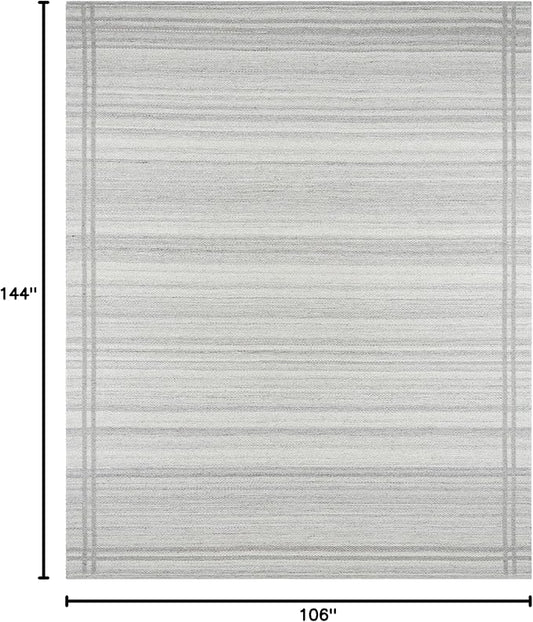 Mark&Day Wool Rugs, 9x12 Janmichael Solid and Border Gray Area Rug, Grey Ivory Carpet for Living Room, Bedroom or Kitchen (8'10" x 12')