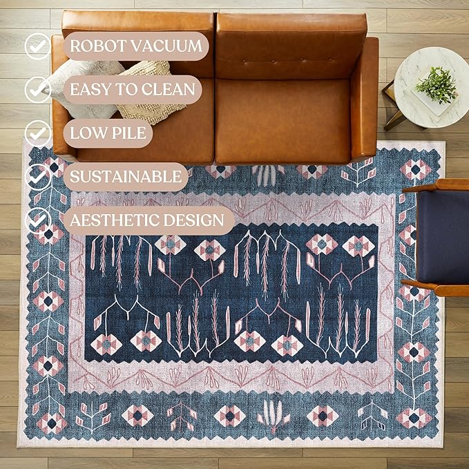 Washable Area Rug. Modern Farmhouse. Vintage. Turkish. Bohemian. Distressed. Oriental. Traditional. Rugs for Living Room. Dining. Bedroom. Office. Entryway. Foyer. (862CN, 2'5" x 13')
