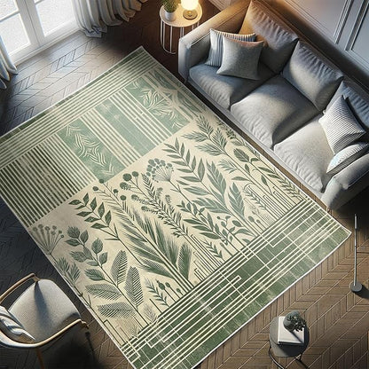 Ambesonne Leafy Design Decorative Rug, Boho Silhouettes of Jungle Leaves Grungy Stripes on Creamy Back, Quality Carpet for Bedroom Dorm and Living Room, 2' 2" x 3' 7", Laurel Green Champagne