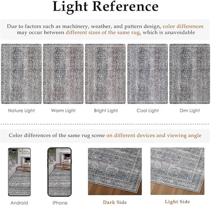 HUGEAR 6x9 Washable Area Rug Purple Vintage Neutral Distressed Carpet Living Room Bedroom Rug Soft Non Slip Low Pile Pet Friendly