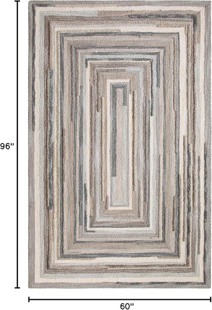 Company C Concentric Squares Wool Area Rug 5' X 8' Gray Striped