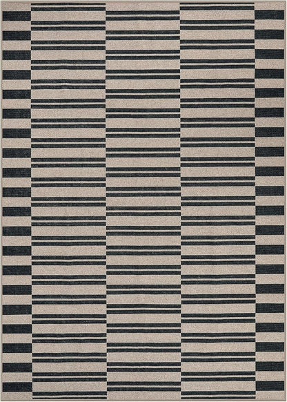 Lahome Striped Easy Jute Rug, 5x7 Outdoor Patio Rug Neutral Dining Room Rug Indoor Outdoor Carpet, Farmhouse Washable Non Slip Black Carpet for Backyard Living Room Office Deck